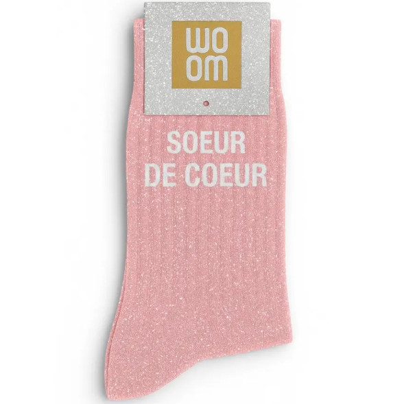 Chaussettes à Paillettes femme "Soeur de Coeur" Rose (Taille 36-40)