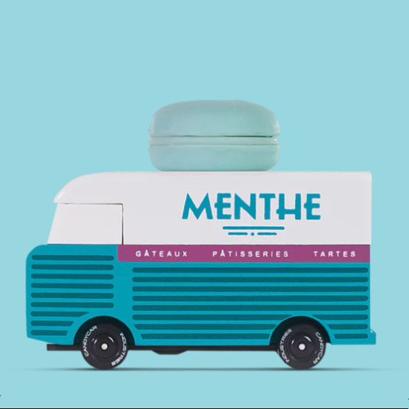 Voiture en bois massif "Van Macaron Menthe" (8,4 cm)
