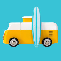 Voiture Van VW en bois massif "Beach Bus Sunset" (16,5 cm)