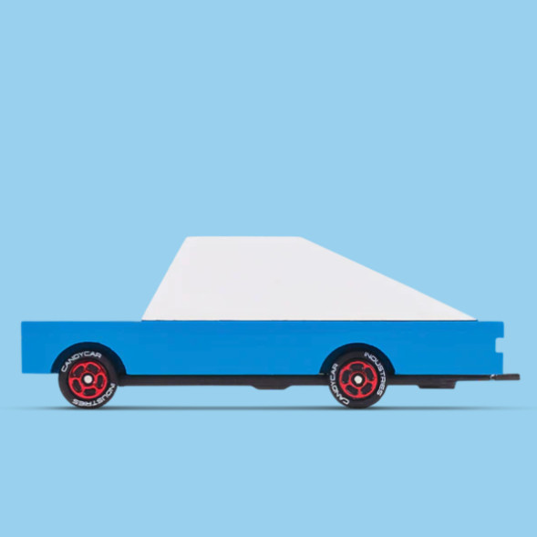 Voiture de course en bois massif "Blue Racer 8" (8,9 cm)