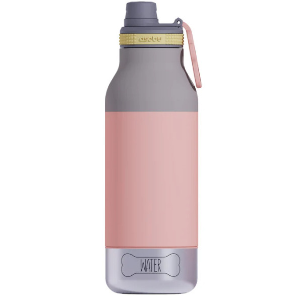 Gourde isotherme pour chien Buddy "Pastel Peach" (1000 ml) avec 2 gamelles