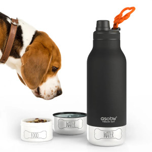 Gourde isotherme pour chien Buddy "Pastel Peach" avec 2 gamelles Asobu