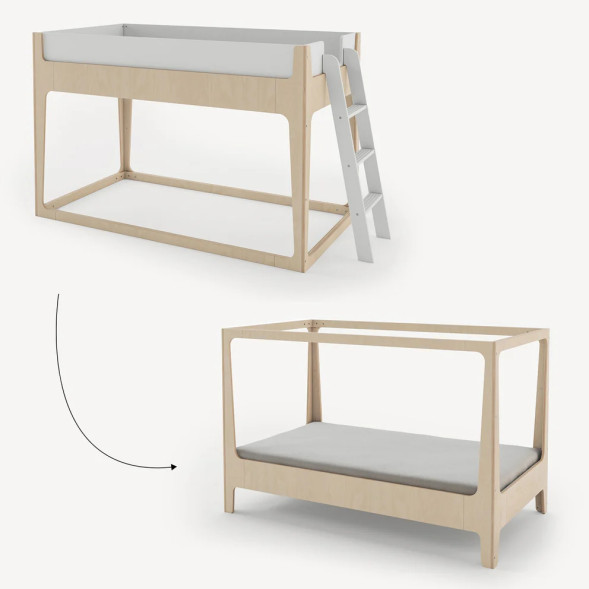 Lit enfant convertible en bois Perch Nest "Blanc/Bouleau" 90x200
