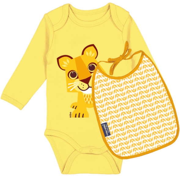 Set body + bavoir en coton bio "Mibo Lion Jaune"