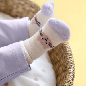 Chaussettes bébé Naissance en coton bio bouclette "Chat" (x3) Lassig
