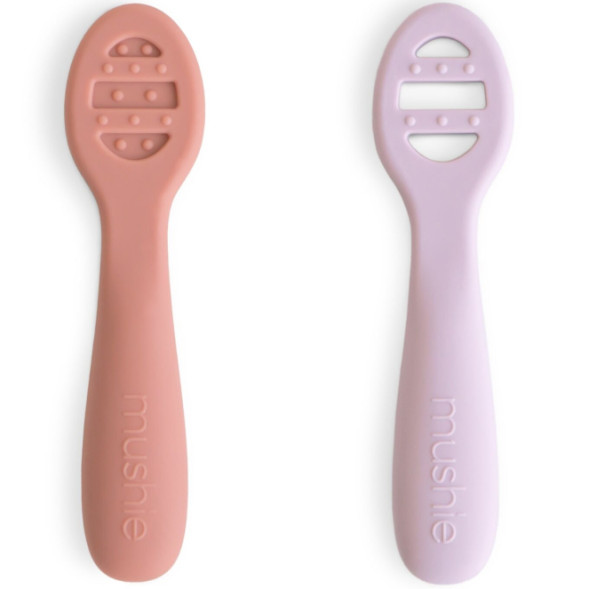 Cuillère bébé en silicone 1er âge "Rose / Lilas doux" (6 mois et +)