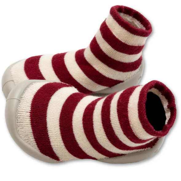 Chaussons Chaussettes adulte "Rayures Bordeaux"