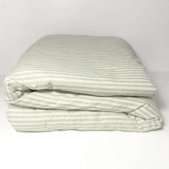 Housse de couette enfant (140x200cm) en Percale de Coton Bio "Rayé Tilleul"