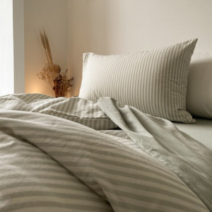 Housse de couette enfant (140x200cm) en Percale de Coton Bio "Rayé Tilleul" Kadolis