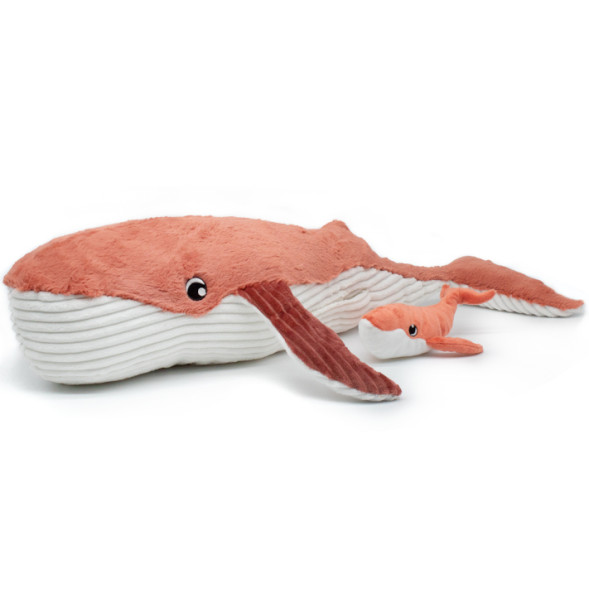 Peluche Ptipotos Baleine Gravillou Maman + Bébé "Terracotta" (75 cm)