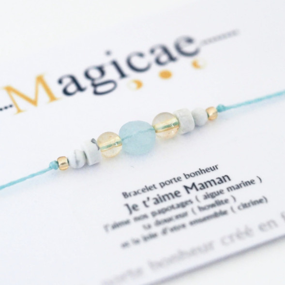 Bracelet porte-bonheur en pierres naturelles "JE T'AIME MAMAN"