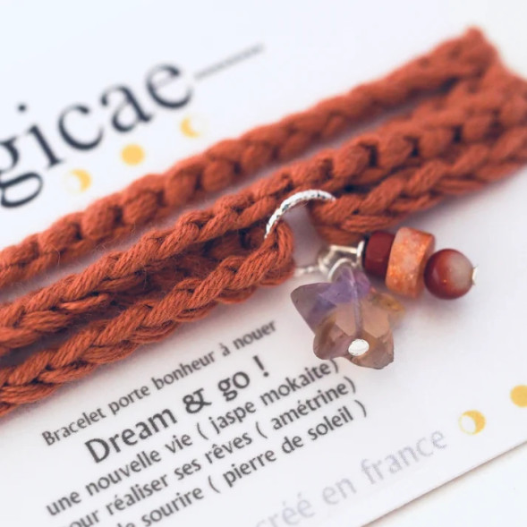 Bracelet porte-bonheur en pierres naturelles à nouer Edition Limitée "DREAM & GO"