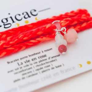 Bracelet porte-bonheur en pierres naturelles à nouer "LA VIE EN ROSE" Magicae