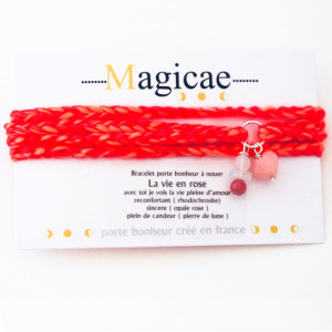Bracelet porte-bonheur en pierres naturelles à nouer "LA VIE EN ROSE" Magicae