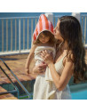 Cape de bain bébé en éponge et gaze de coton Capsule "Elma - Rayures Orange" (0-8 ans)