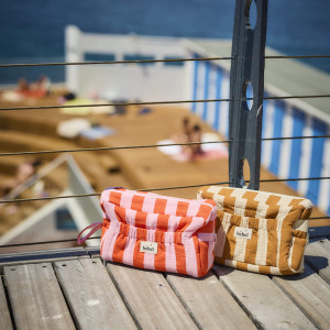 Trousse de toilette en double gaze de  coton Capsule "Elma - Rayures Camel" Bebel Bebel