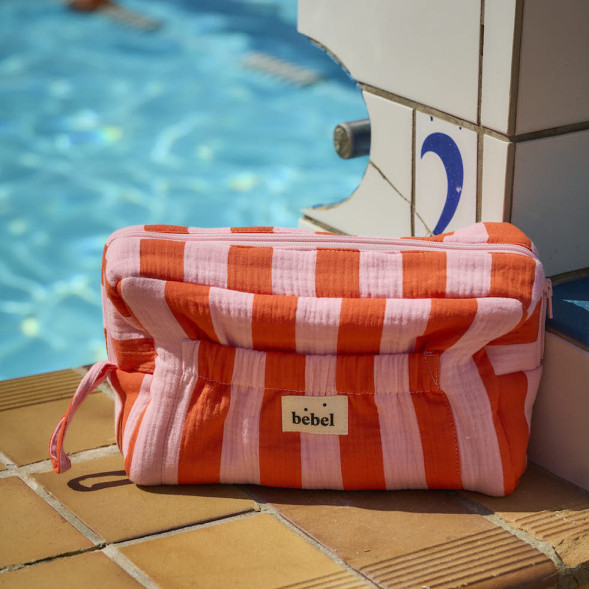 Trousse de toilette en double gaze de  coton Capsule "Elma Rayures Orange"