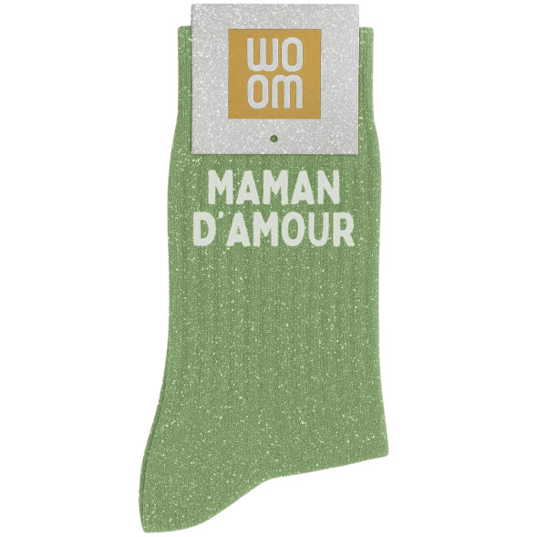 Chaussettes à Paillettes femme "Maman d'amour" Vert Amande (Taille 36-40)