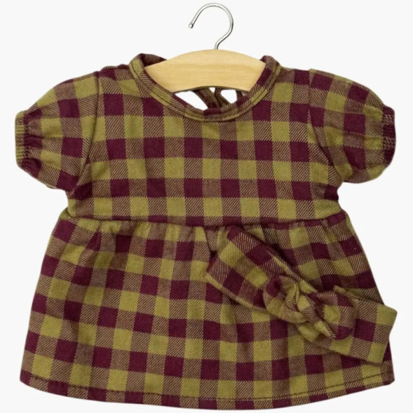 Babies - Robe Faustine et son headband "Vichy Olive/Bordeaux"