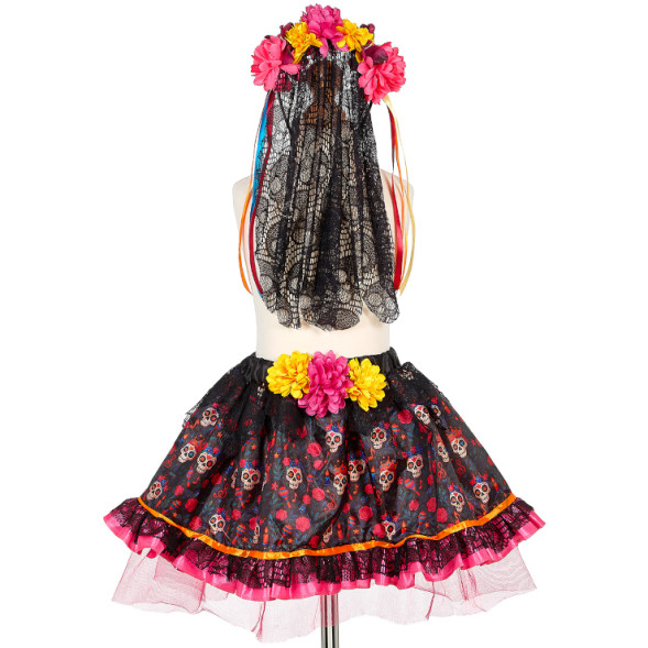 Déguisement enfant Marisol "Día de Muertos" (jupe, tiare + masque) (5-7 ans)