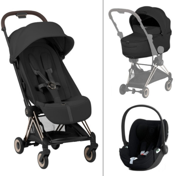 Pack Trio Poussette COYA Style Champagne "Sepia Black" + Nacelle Pliable + Cloud T Plus