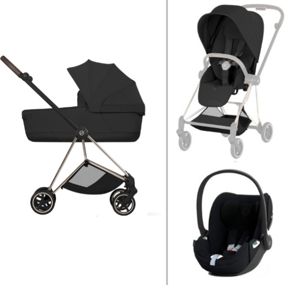  Pack XL Poussette MIOS Style Champagne "Sepia Black"+ Nacelle Pliable + CLoud T Plus