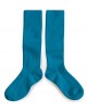 Chaussettes hautes enfant en coton "Bleu Joli Paon"
