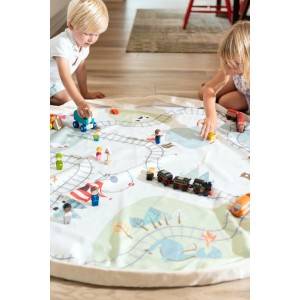 Sac rangement jouets /Tapis de jeu enfant "Circuit de Train" Play and go