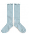 Chaussettes hautes enfant en coton avec dentelle "Bleu de Pastel"