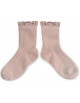 Chaussettes courtes enfant en coton & dentelle Lili "Vieux Rose"