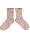 Chaussettes enfant courtes en coton égyptien avec dentelle Lili "Vieux Rose" Collégien