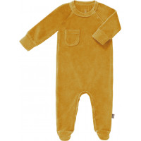 Pyjama bébé avec pieds en coton bio Velours "Jaune Mimosa"