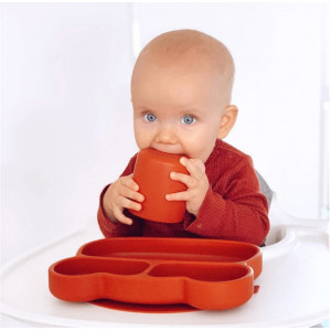 Assiette bébé à compartiments avec ventouse en silicone "Ours Rouille" We MIght be Tiny