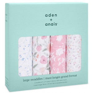 Coffret de 4 maxi-langes bébé en mousseline de coton "Ma fleur" Aden Anais