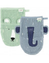 Gant de toilette bébé en coton bio "Mrs Elephant & Mr Ours Polaire" (x2) Trixie Baby