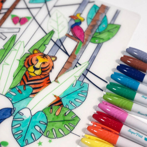 Set de table enfant à colorier en silicone "Jungle Wildlife" + Feutres Super Petit