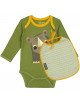 Set body + bavoir en coton bio "Mibo Rhinocéros Vert"