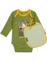 Set body + bavoir en coton bio "Mibo Rhinocéros Vert"