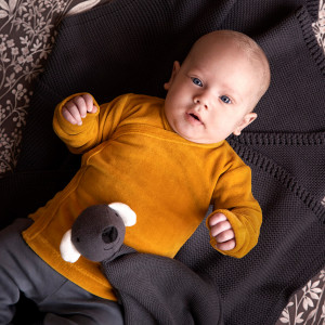 Cardigan Cache-Coeur bébé en coton bio Velours "Jaune Mimosa" Fresk