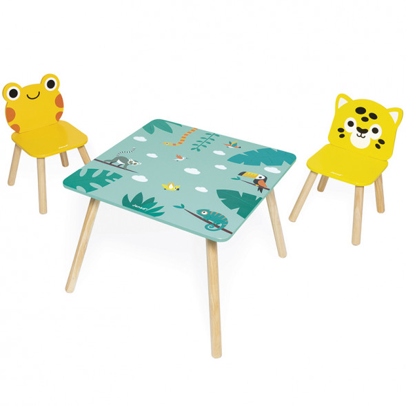 Table et 2 chaises enfant en bois "Tropical" (3-6 ans)