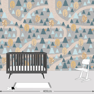 Papier peint bébé enfant 400x300 "Promenade en Forêt " - Gris - inke -