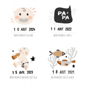 Affiche de naissance "Mes premières fois" avec tampon et encrier Les Petits Dates