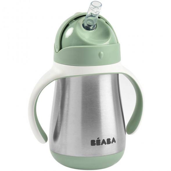 Tasse d'apprentissage isotherme à paille anti-fuite en inox "Vert Sauge" (250ml)