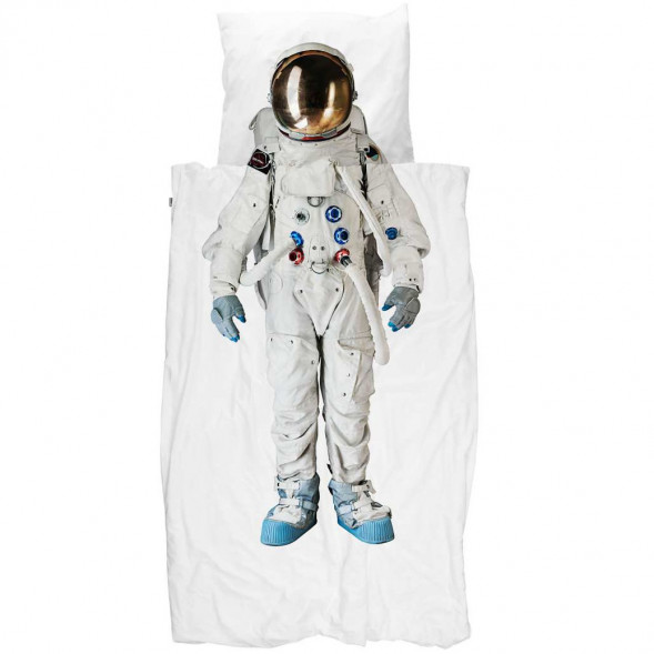 Housse de couette (140x200 cm) + Taie d'oreiller en coton bio "Astronaute" - Outlet