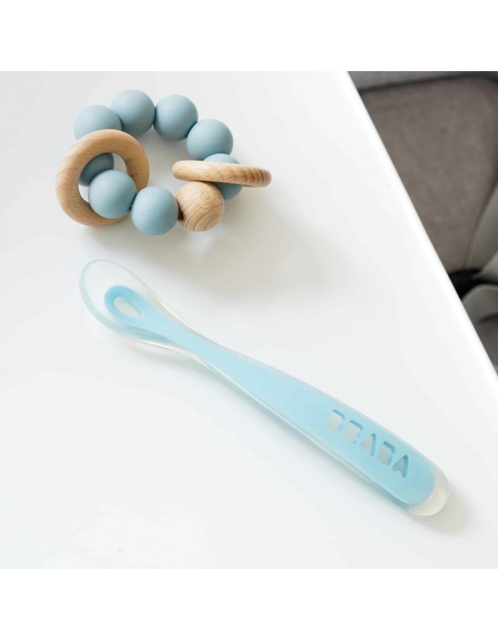 Cuillère bébé en silicone 1er âge Soft Bleu Beaba - Dröm Design
