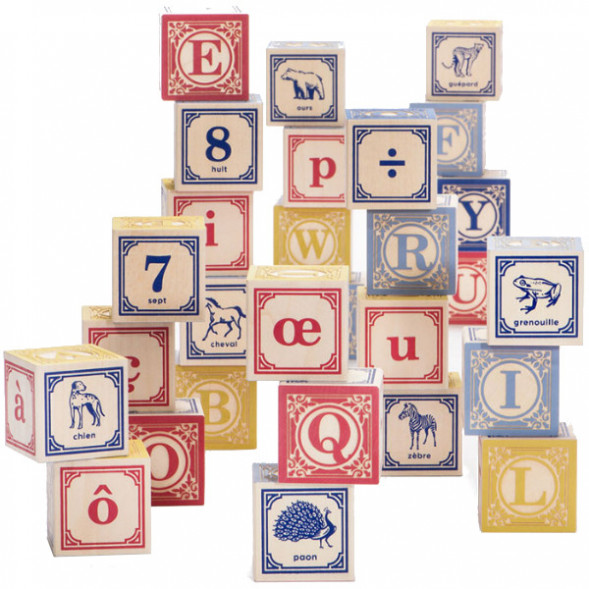 Cubes Alphabet Français en bois (28 cubes) 