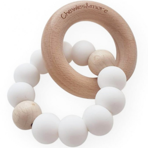 Anneaux de dentition en bois et perles de silicone Mini "Blanc"