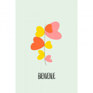 Carte Postale naissance BIENVENUE "Tige Coeurs Roses" Mapa-Chali