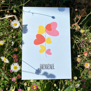 Carte Postale naissance BIENVENUE "Tige Coeurs Roses" Mapa-Chali